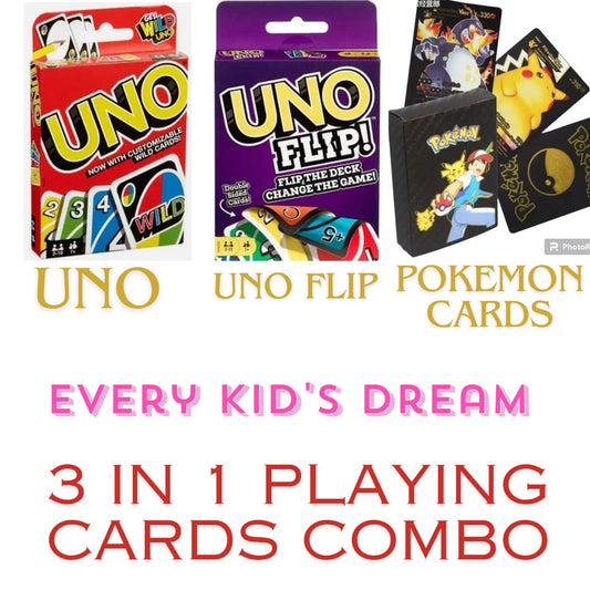 Premium Every Kid Dream Plying Card Combo(uno+Adnuno flip+black pokemon)